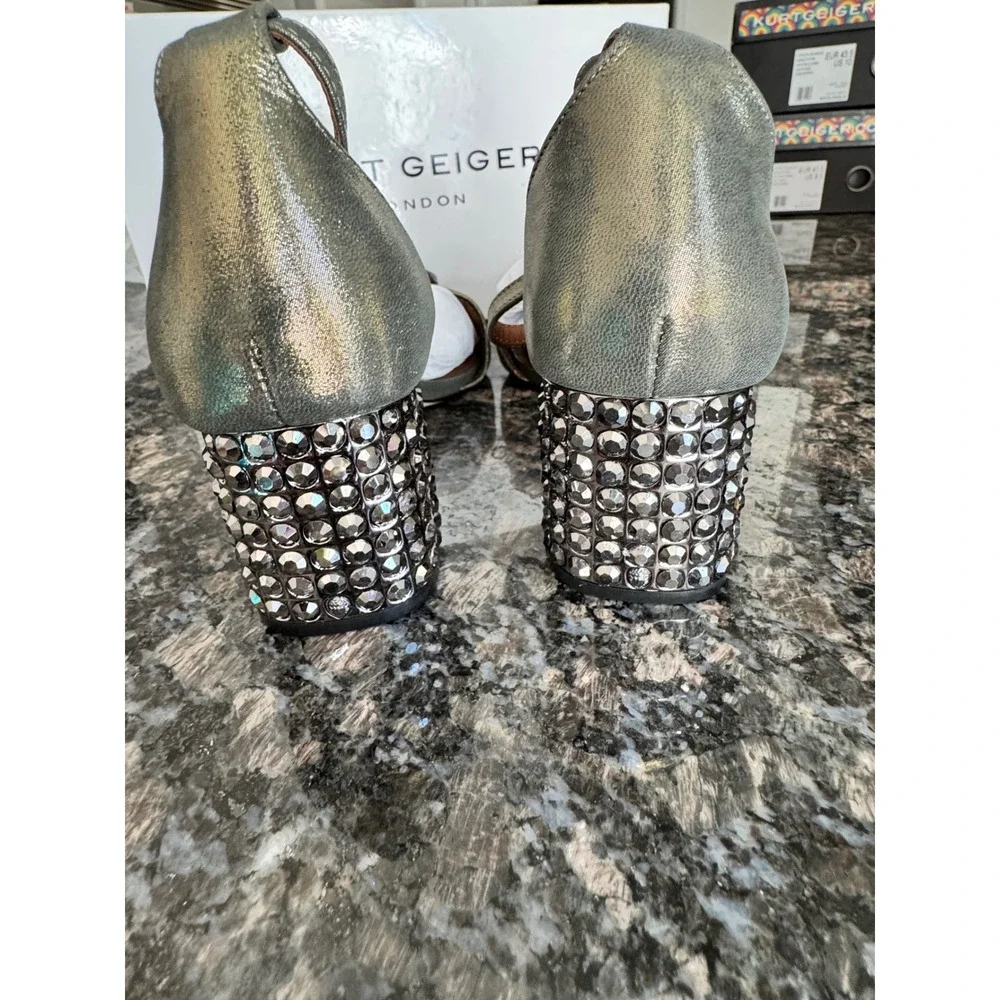 Kurt Geiger London Metallic Gold‎ Crystal Heel Eagle Buckle Sandals Womens 36